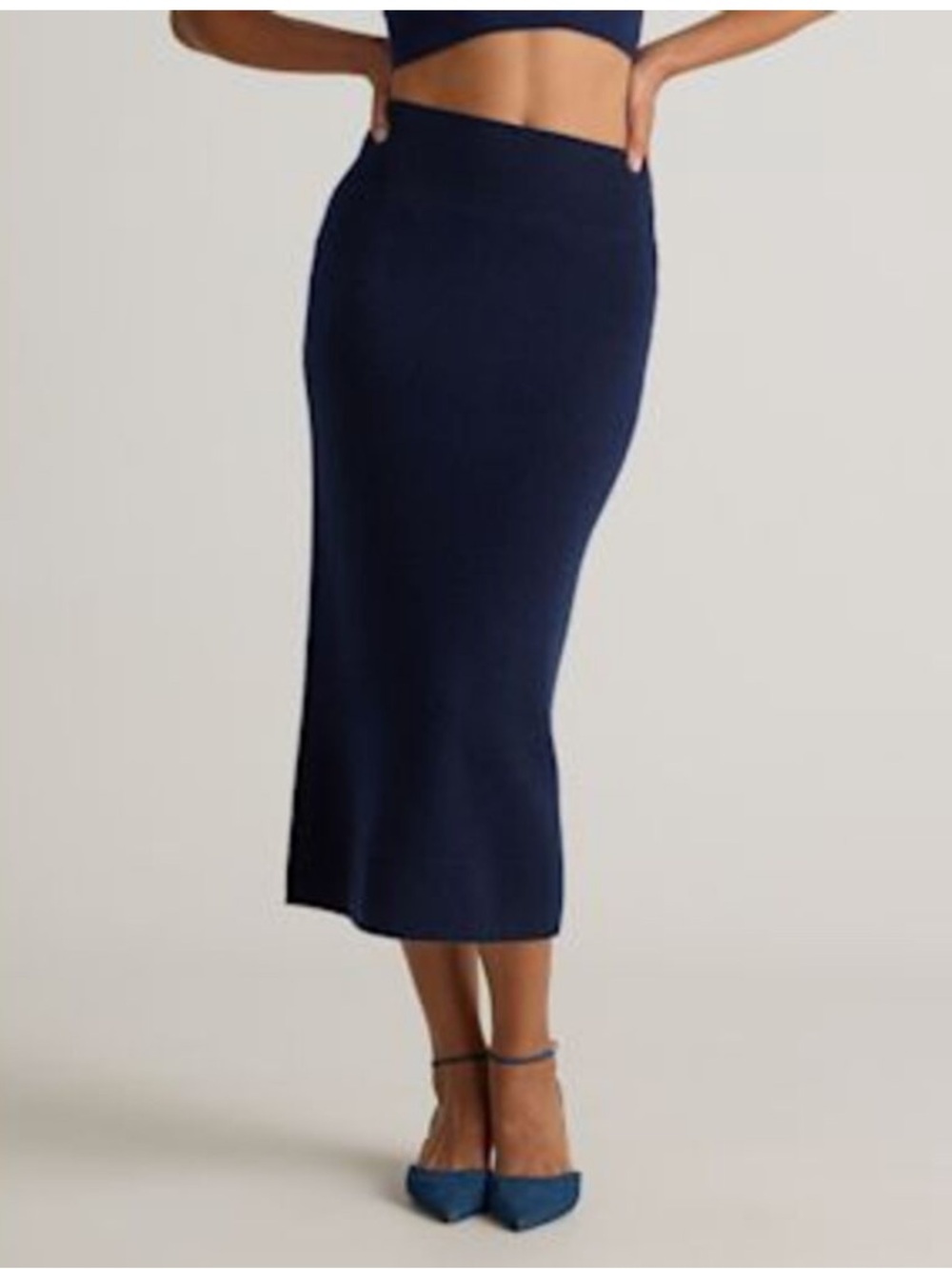 Quince Women Mongolian Cashmere Fitted Midi Skirt Blue